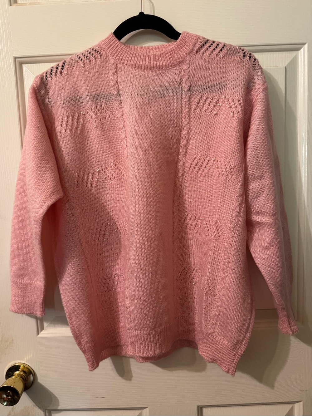 Women's Hand Knit Pink Knit Mohair Sweater  with Beads